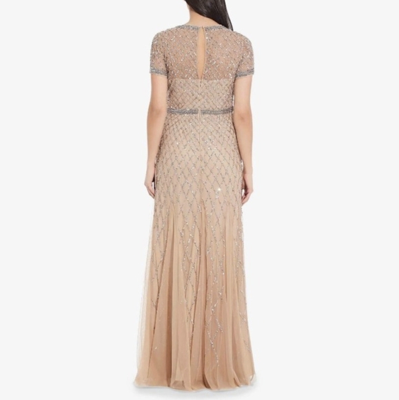 Adrianna Papell Short Sleeve Grid Beaded Gown - Picture 4 of 13